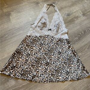 Victoria’s Secret Lace and Leopard Print Halter sleeping dress- Size L